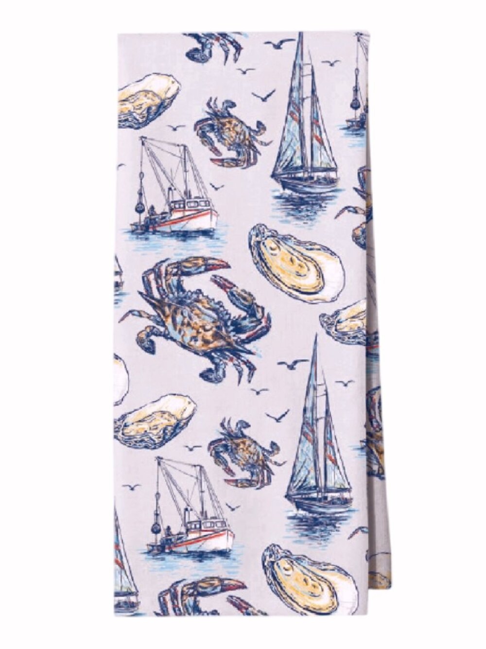 Watercolor Crabs Oysters Sailboats and Crabbers Kitchen Towel - NEW Fast Ship